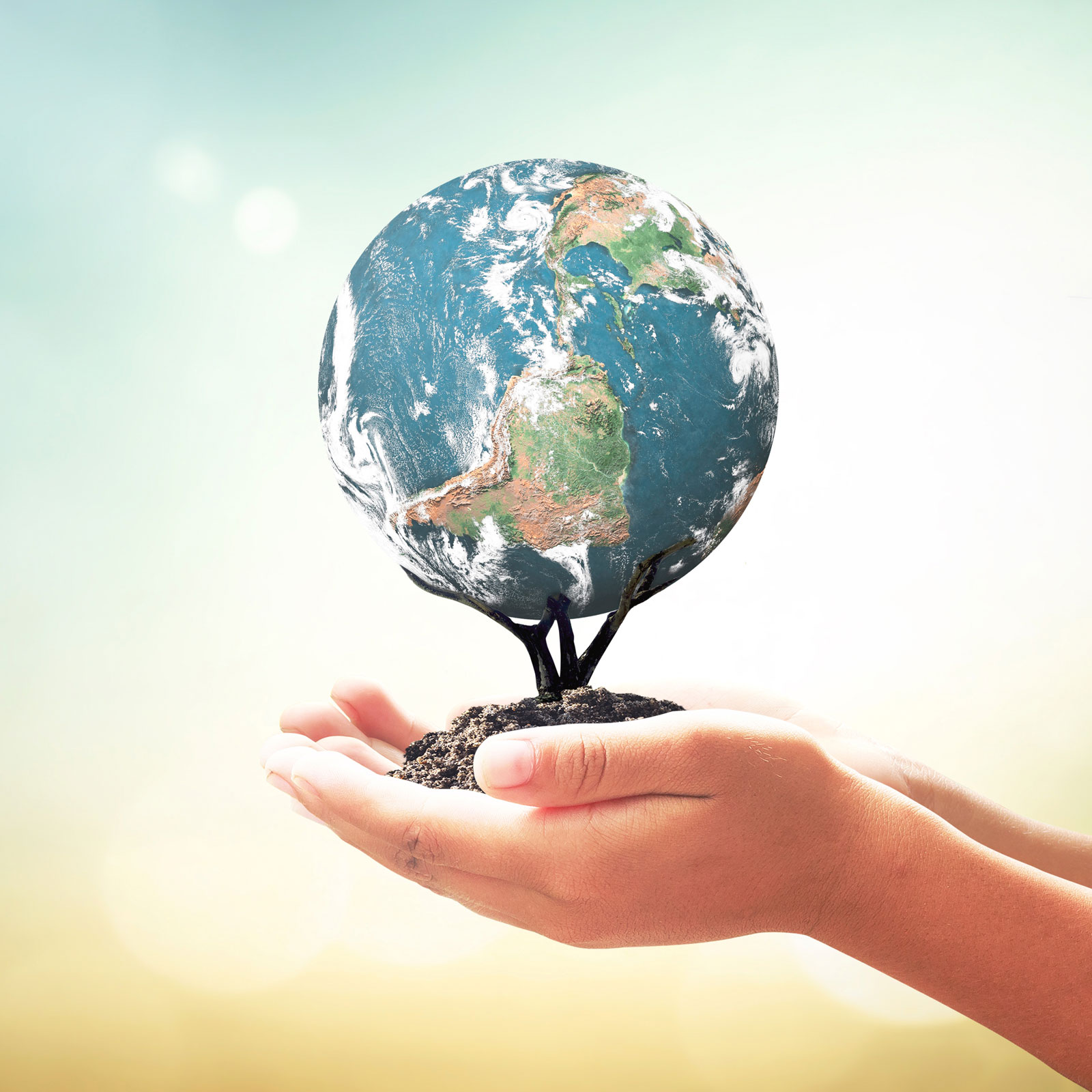 person holding a globe in their hand with earth at its base